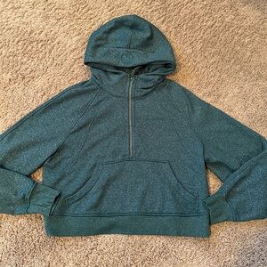 Women’s Lululemon green sparkle half zip hoodie pull over kangaroo pocket M / L